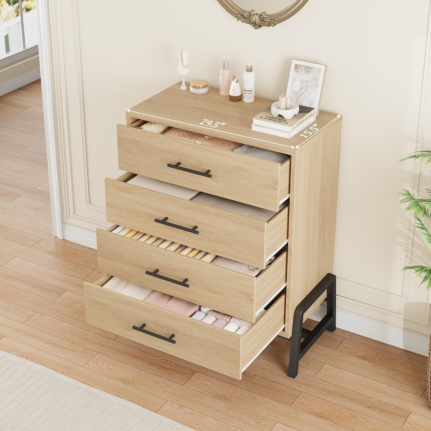 Four Drawer Dresser 38 Inch Freestanding Oakwood Unit