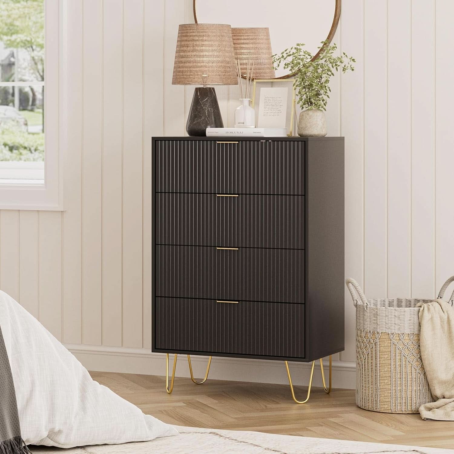 Four Drawer Dresser With Industrial Metal Legs Black