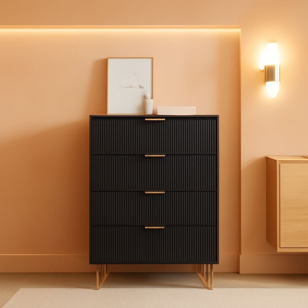 Four Drawer Dresser With Industrial Metal Legs Black