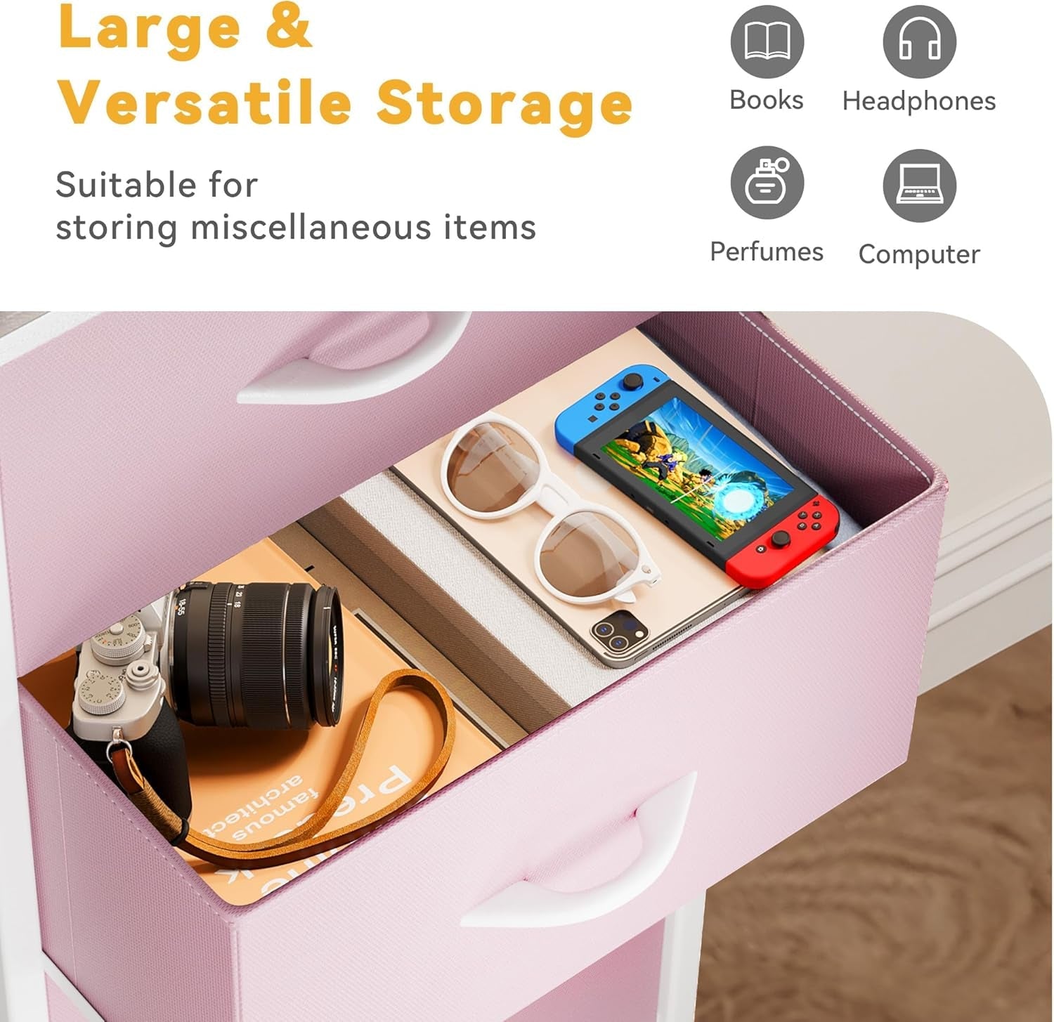 Four Drawer Fabric Storage Dresser With Wooden Top