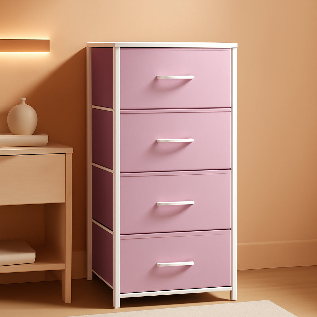 Four Drawer Fabric Storage Dresser With Wooden Top