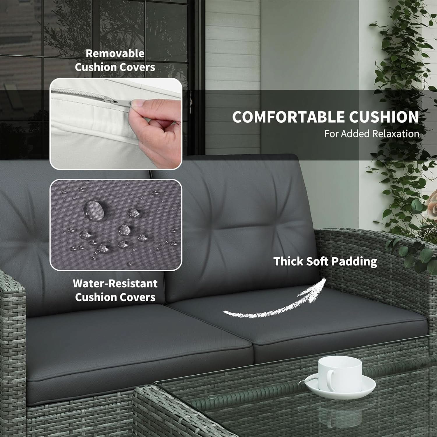 Four Piece Patio Furniture Set with Cushions and Table