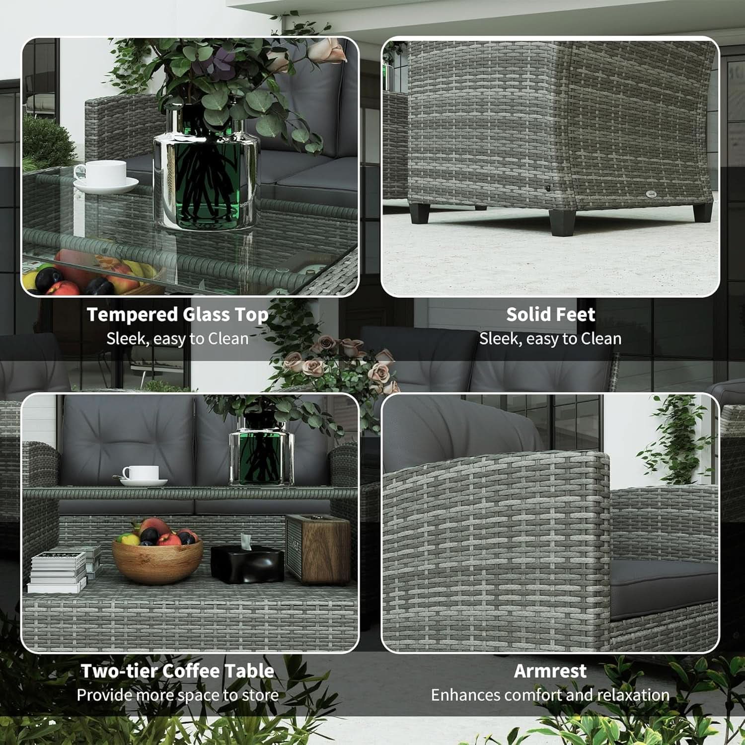 Four Piece Patio Furniture Set with Cushions and Table