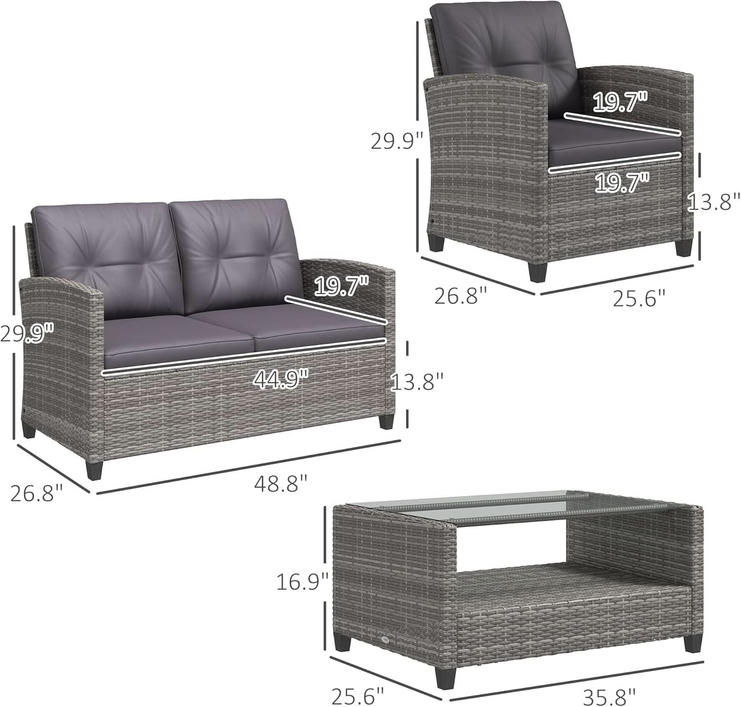 Four Piece Patio Furniture Set with Cushions and Table