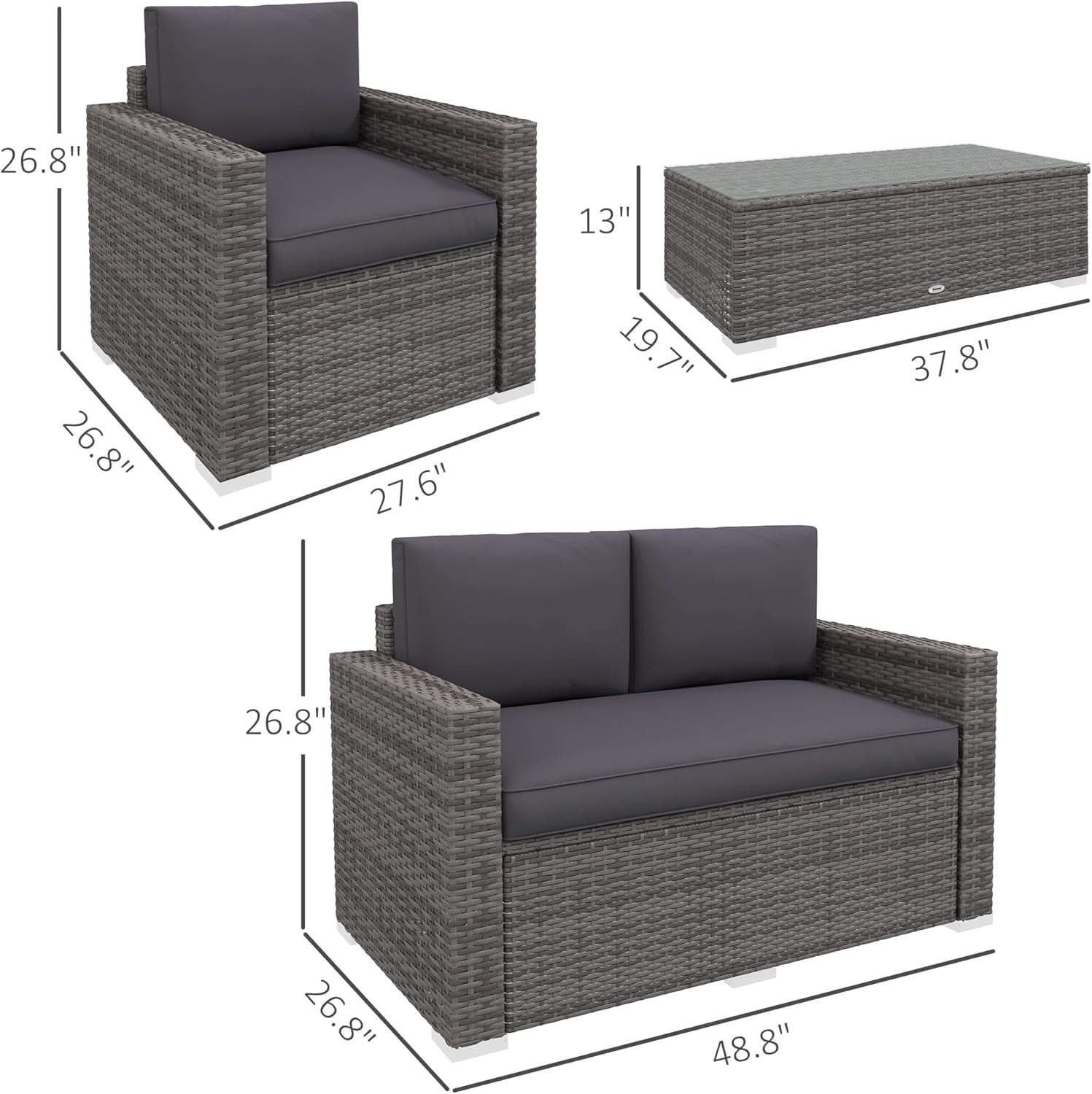 Four Piece Wicker Patio Furniture Set with Cushions