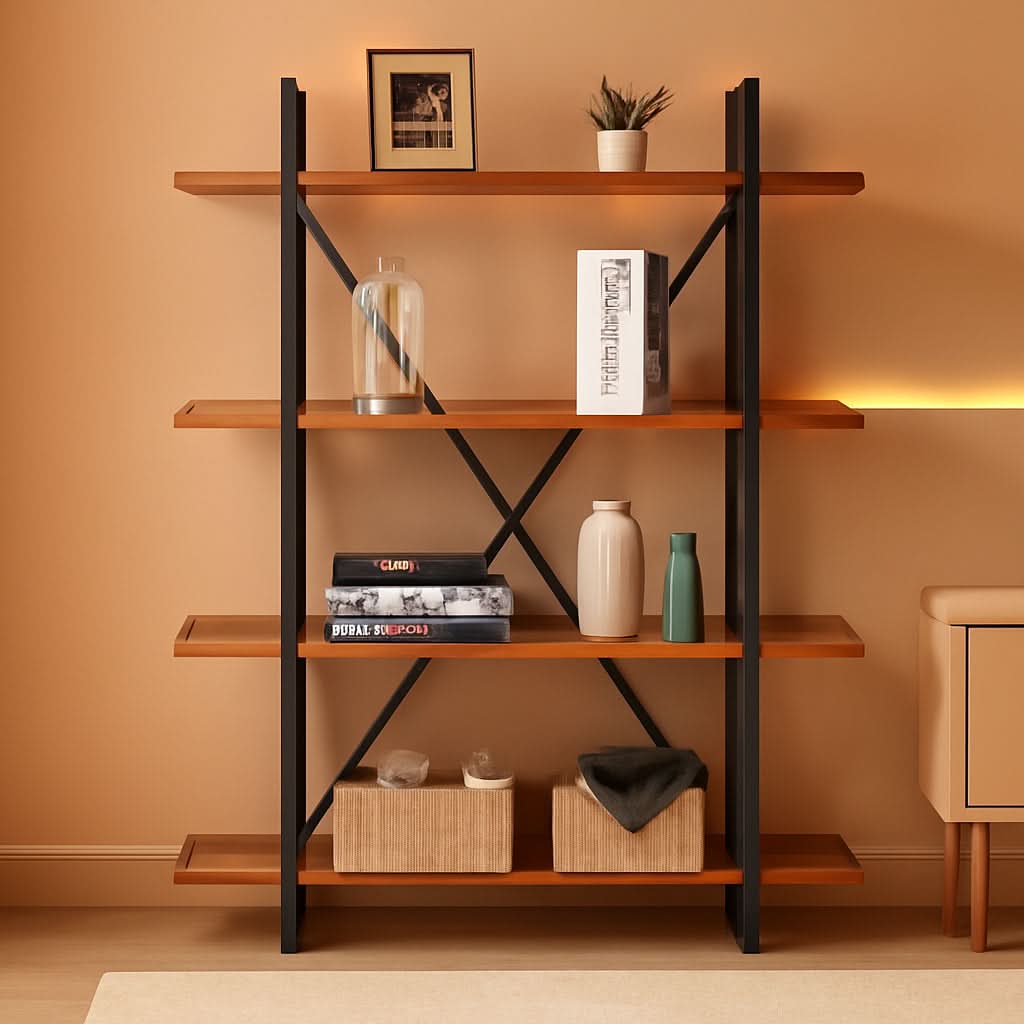 Four Tier Natural Wood Bookshelf Rustic Industrial