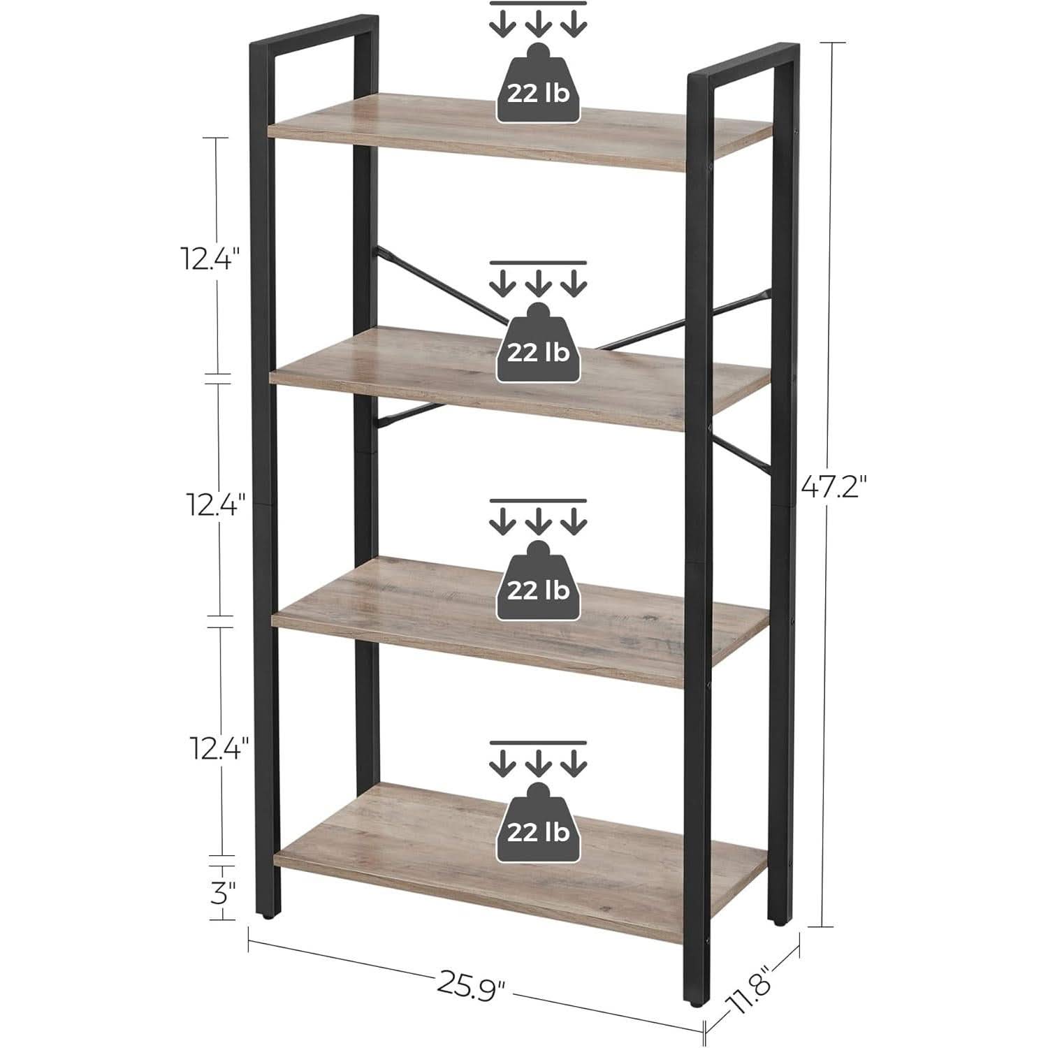 Four Tier Tall Bookshelf With Steel Frame Greige Black