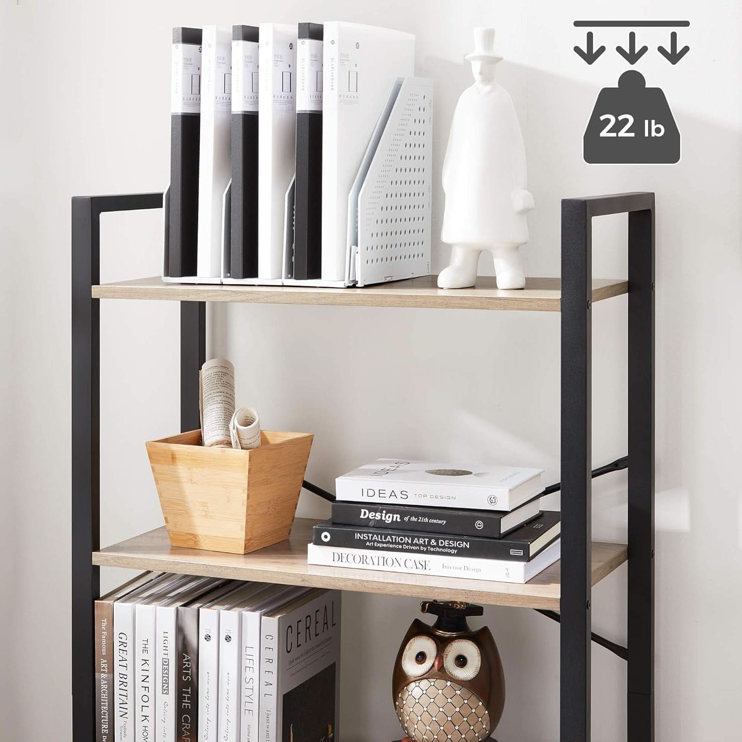 Four Tier Tall Bookshelf With Steel Frame Greige Black