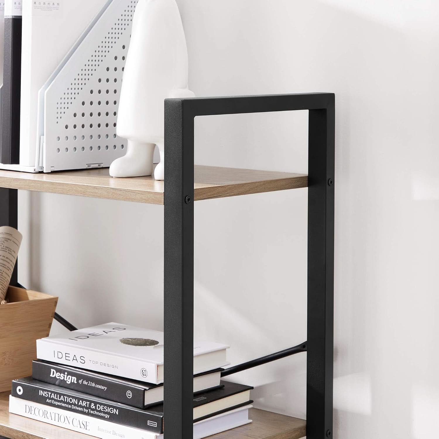 Four Tier Tall Bookshelf With Steel Frame Greige Black