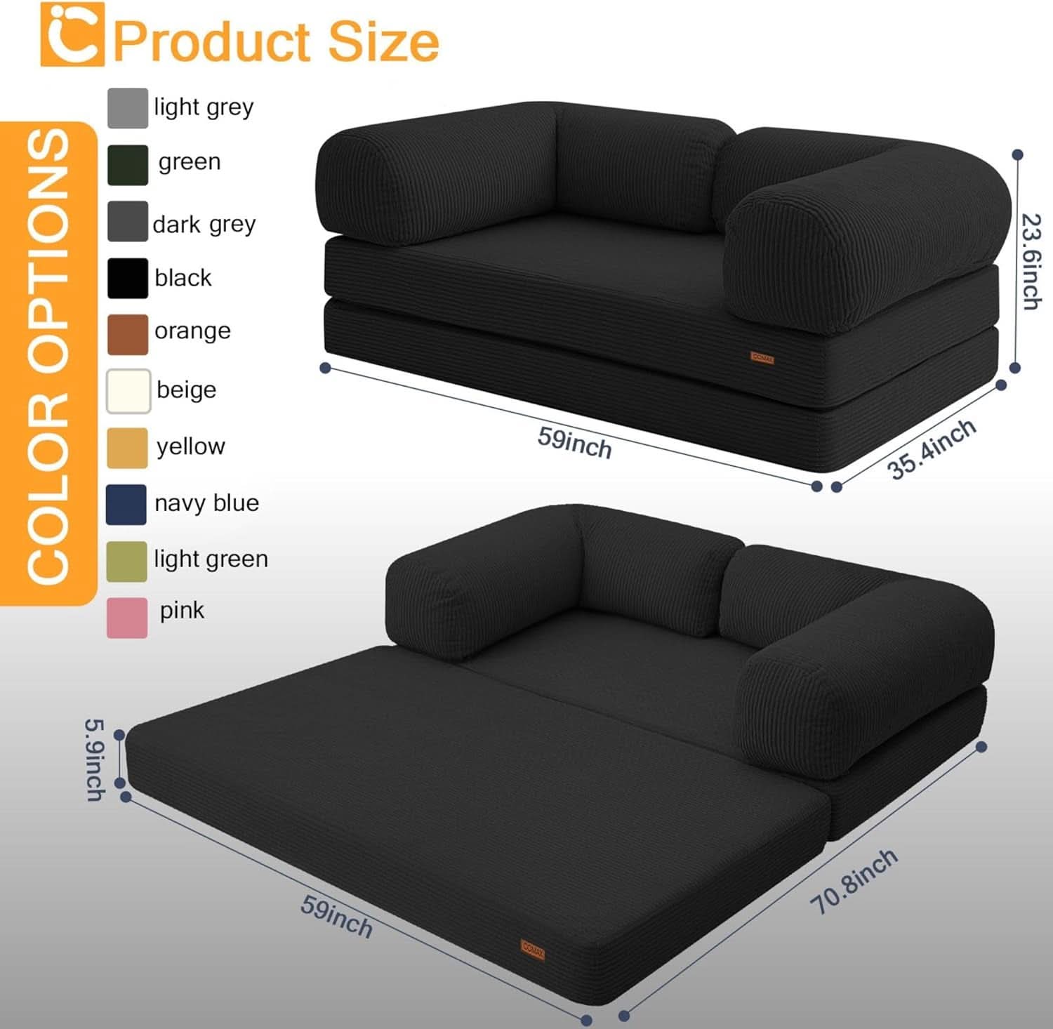 FourInOne Futon Sofa Bed Black Foldable Lounge Chair