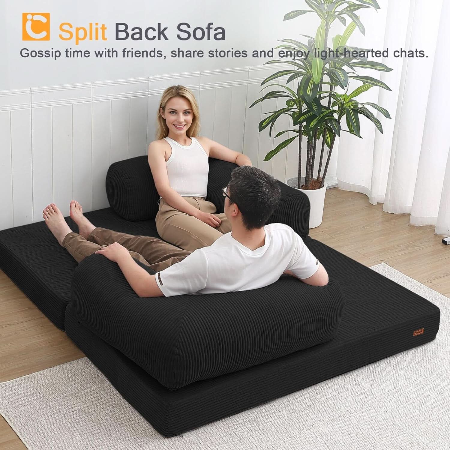 FourInOne Futon Sofa Bed Black Foldable Lounge Chair