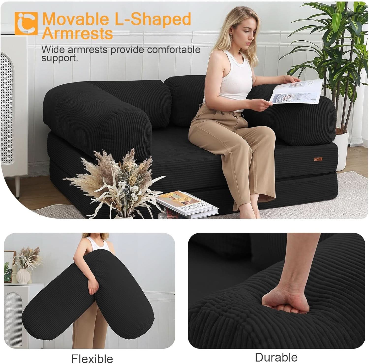 FourInOne Futon Sofa Bed Black Foldable Lounge Chair