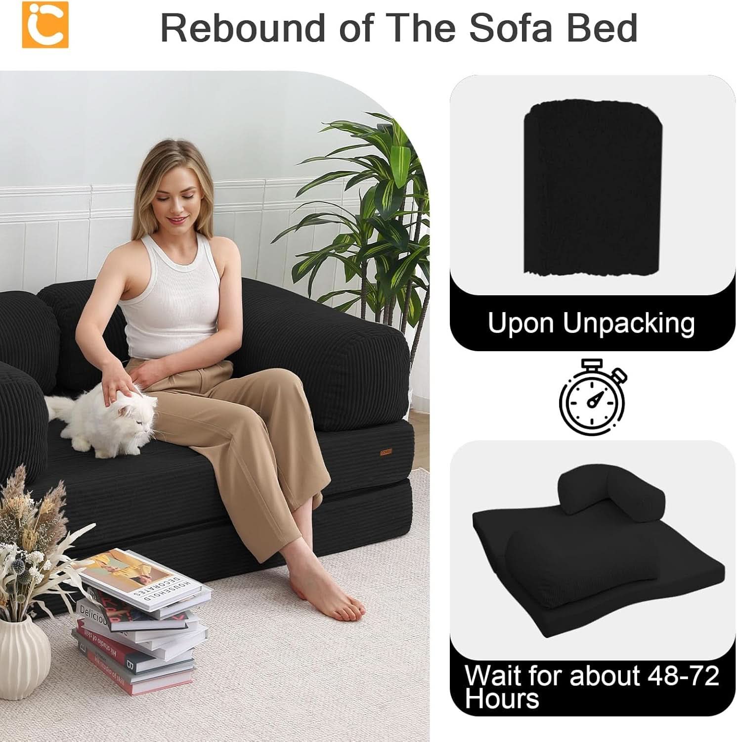FourInOne Futon Sofa Bed Black Foldable Lounge Chair