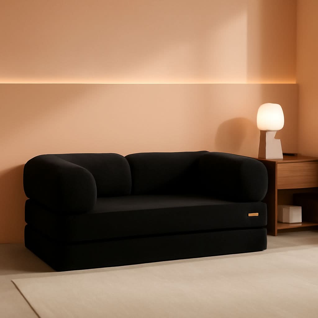 FourInOne Futon Sofa Bed Black Foldable Lounge Chair
