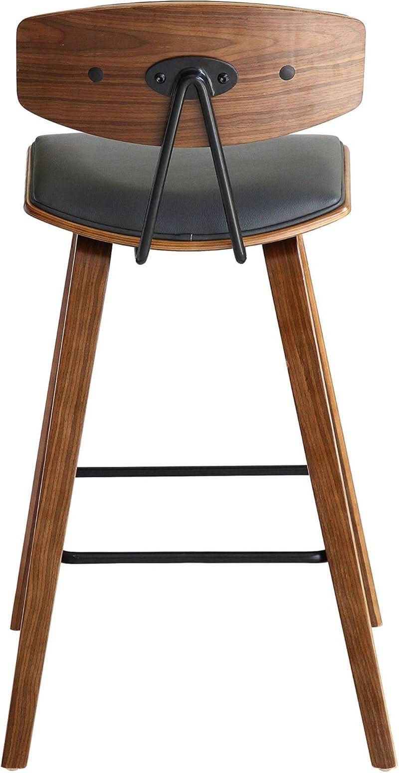 Fox Counter Height Grey Faux Leather Bar Stool Walnut Wood