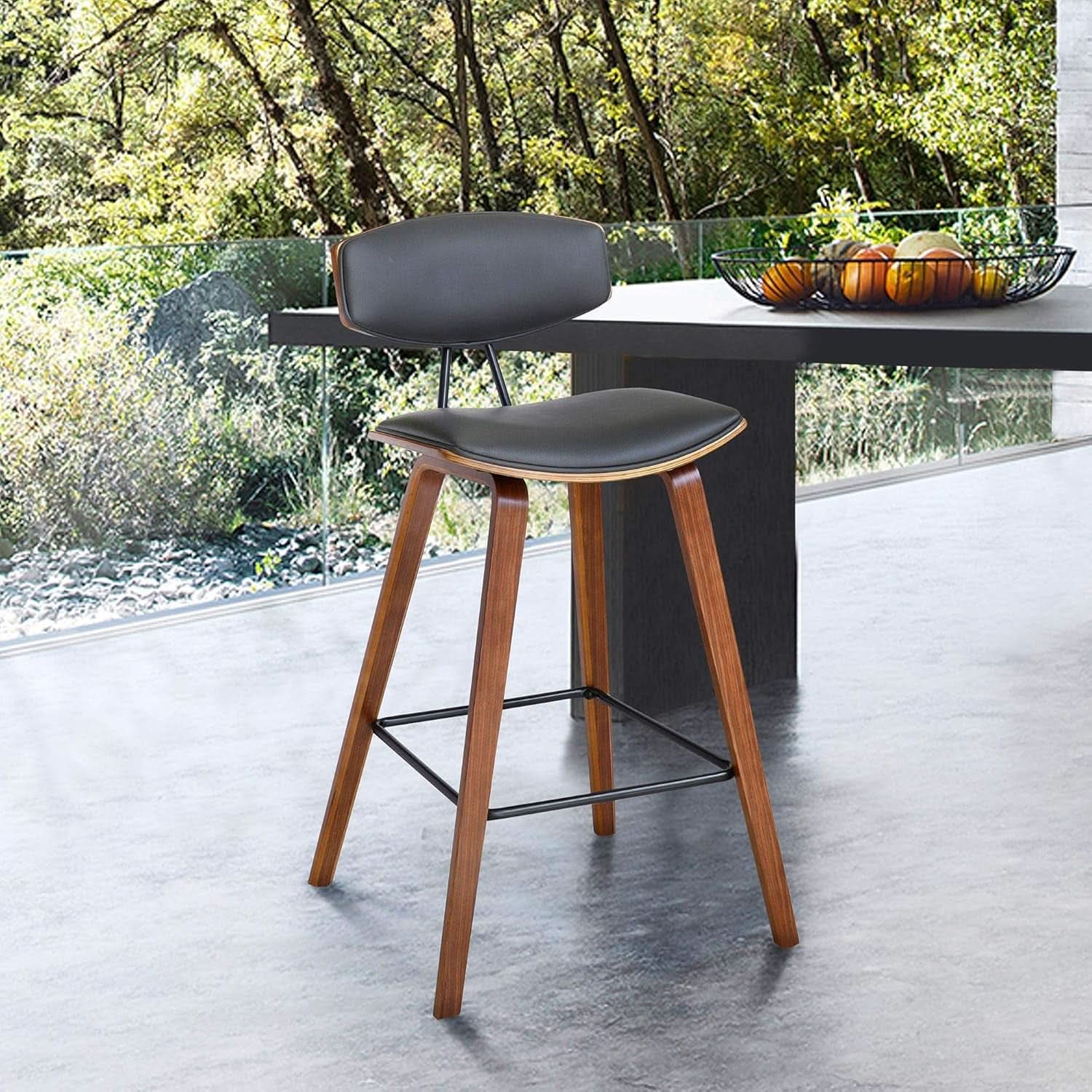 Fox Counter Height Grey Faux Leather Bar Stool Walnut Wood