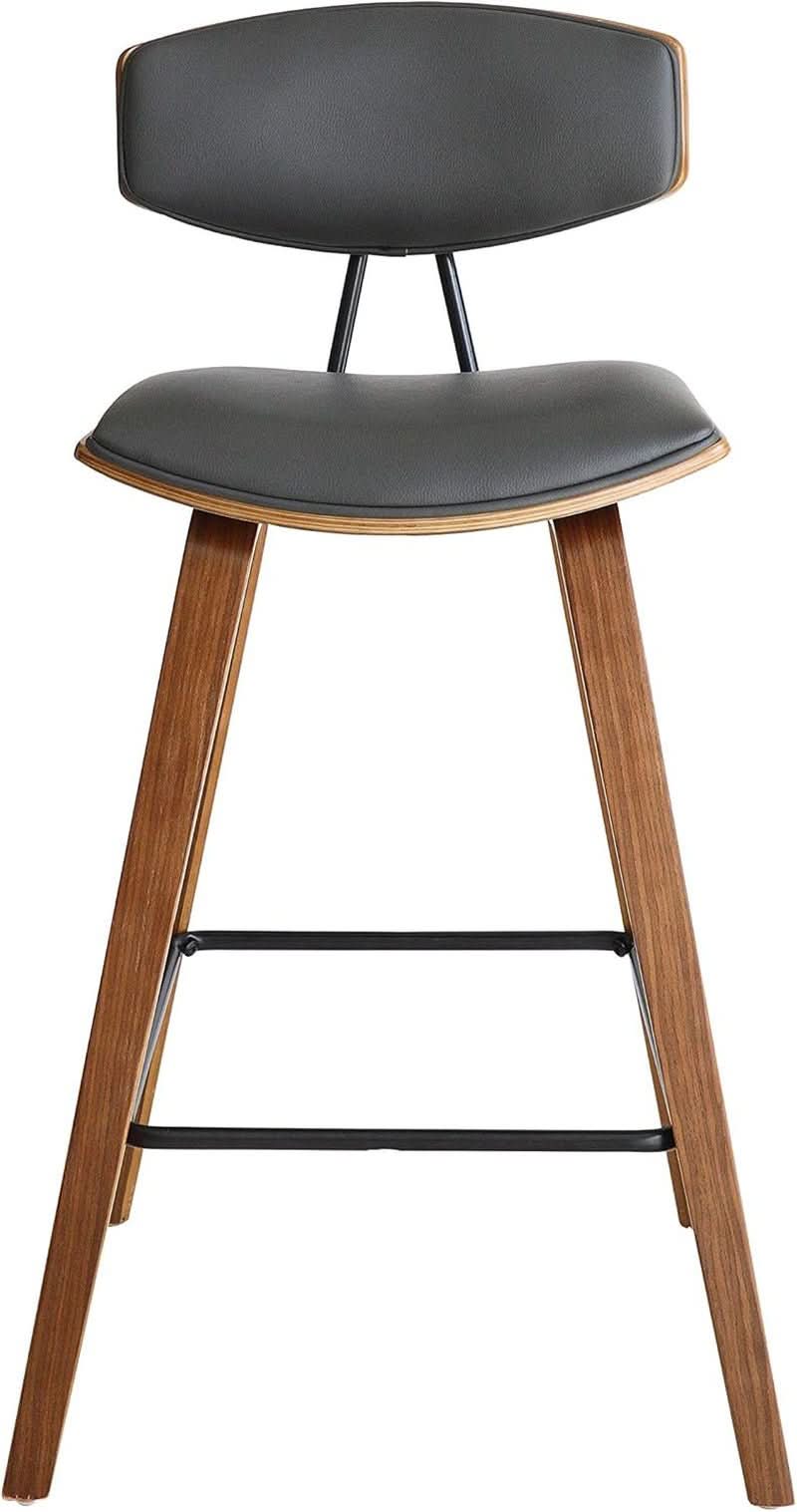 Fox Counter Height Grey Faux Leather Bar Stool Walnut Wood