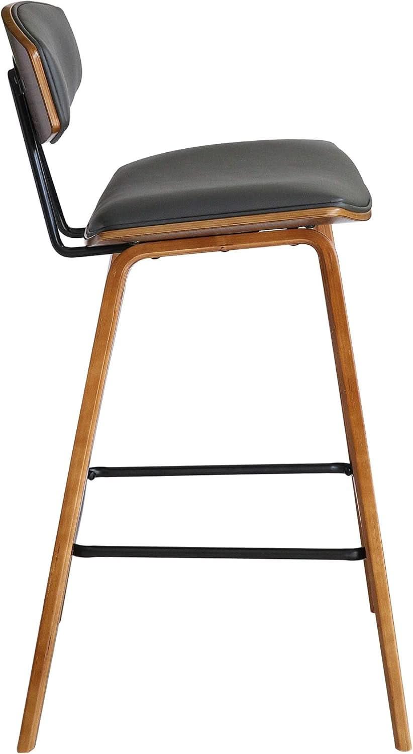 Fox Counter Height Grey Faux Leather Bar Stool Walnut Wood
