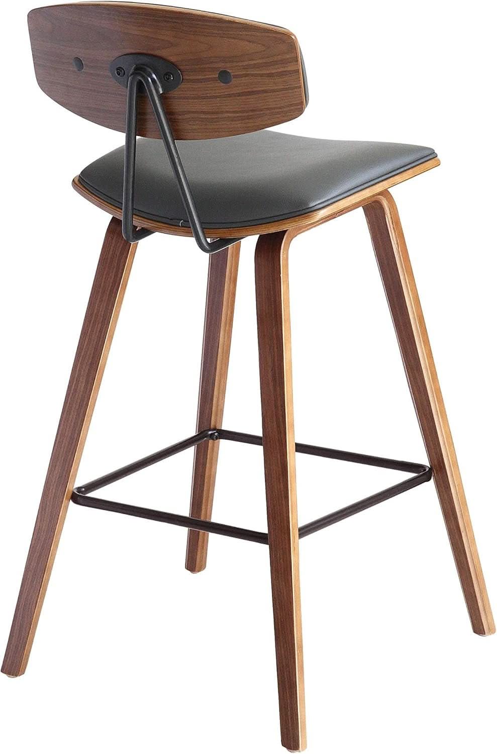 Fox Counter Height Grey Faux Leather Bar Stool Walnut Wood