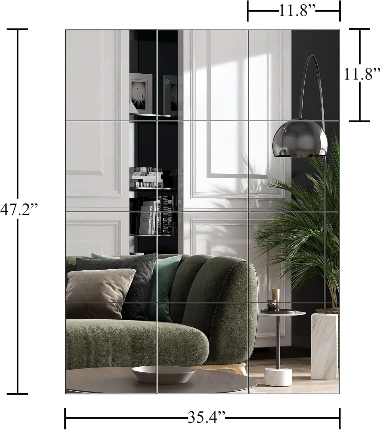 Frameless Wall Mounted Mirror Tiles 12X12 Inches Set Of 12