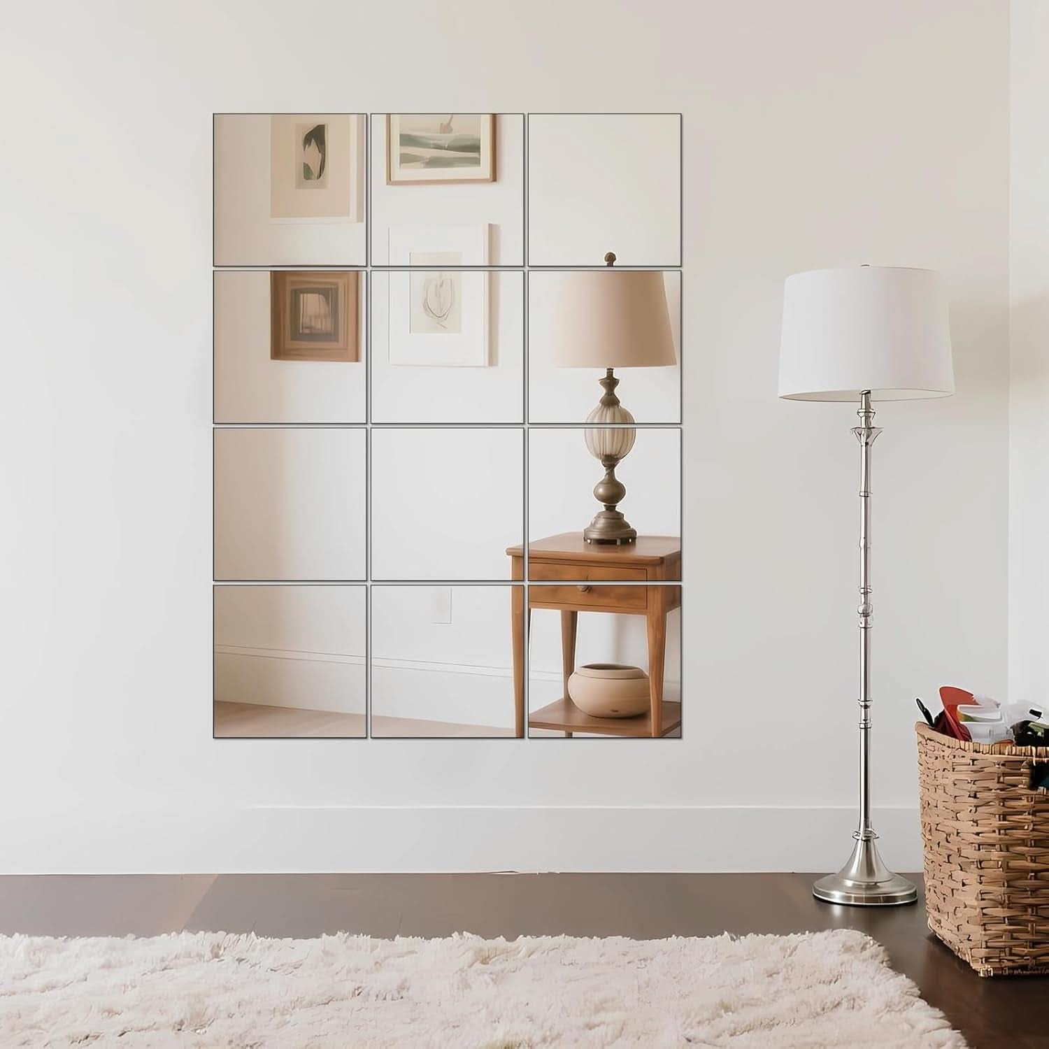 Frameless Wall Mounted Mirror Tiles 12X12 Inches Set Of 12