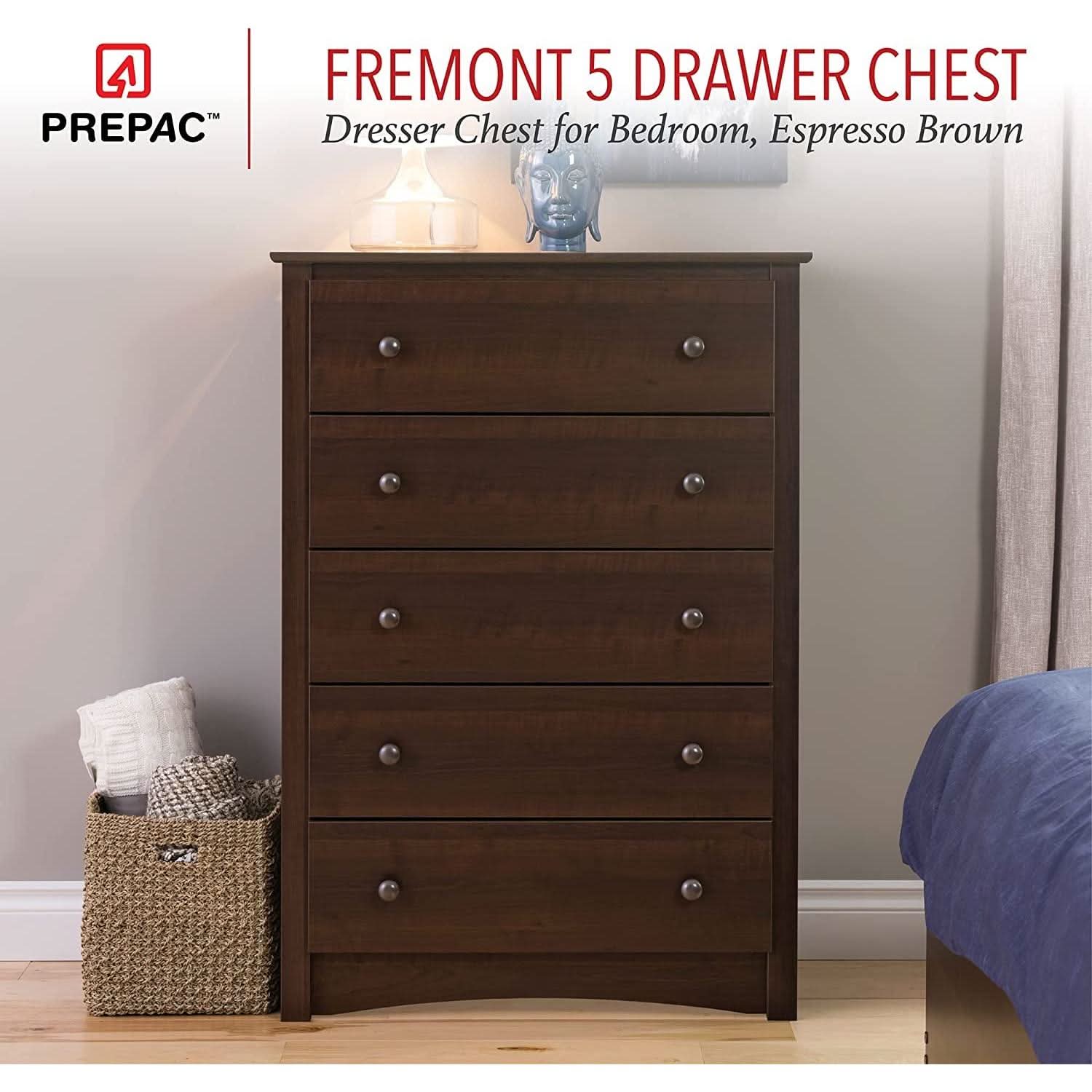 Fremont Espresso 5 Drawer Chest For Bedroom Storage