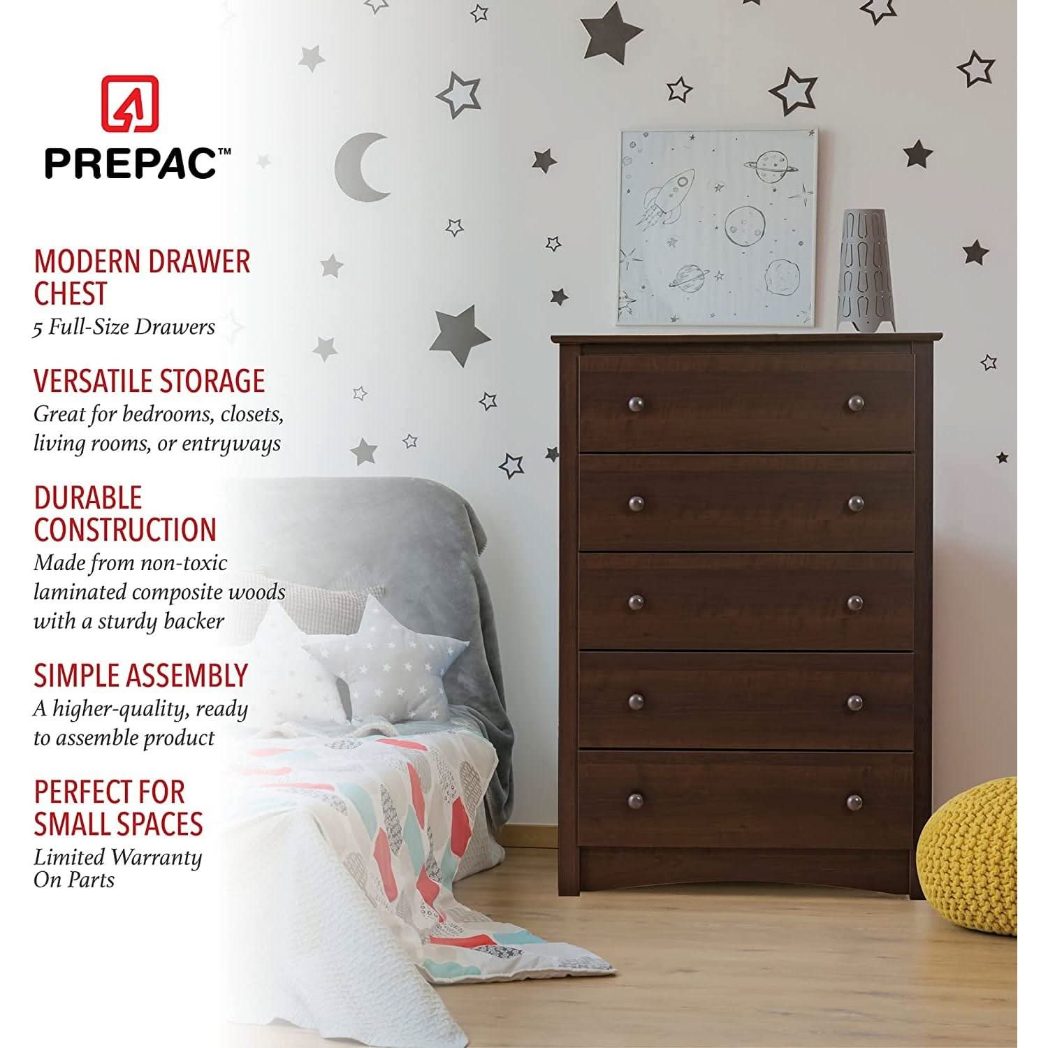 Fremont Espresso 5 Drawer Chest For Bedroom Storage