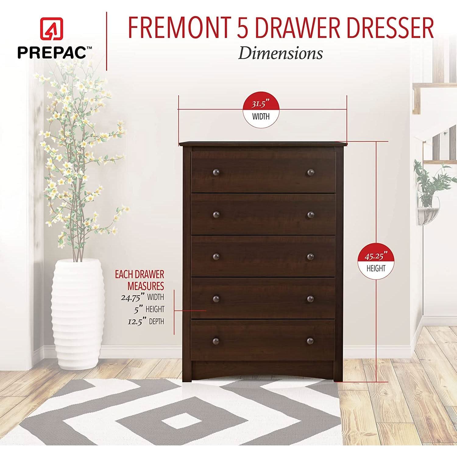 Fremont Espresso 5 Drawer Chest For Bedroom Storage