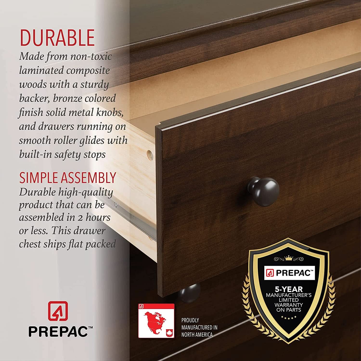 Fremont Espresso 5 Drawer Chest For Bedroom Storage