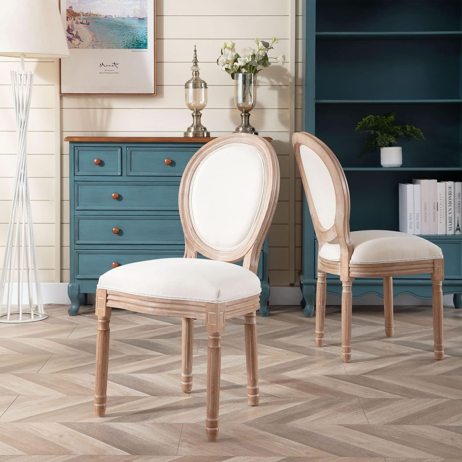 French Country Dining Chairs Beige Upholstered Set Of 6