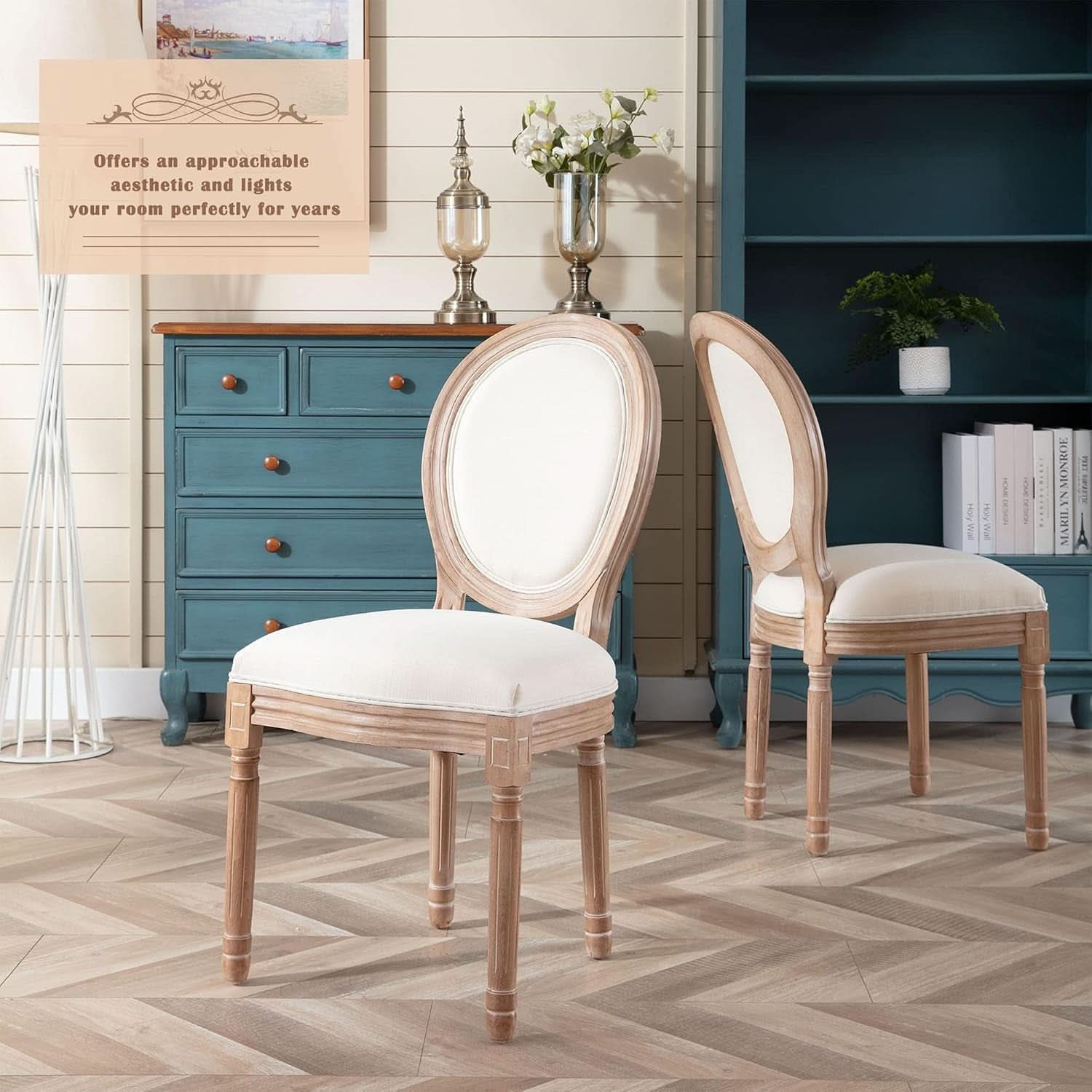 French Country Dining Chairs Set Of 4 With Linen Upholstery And Solid Wood Legs