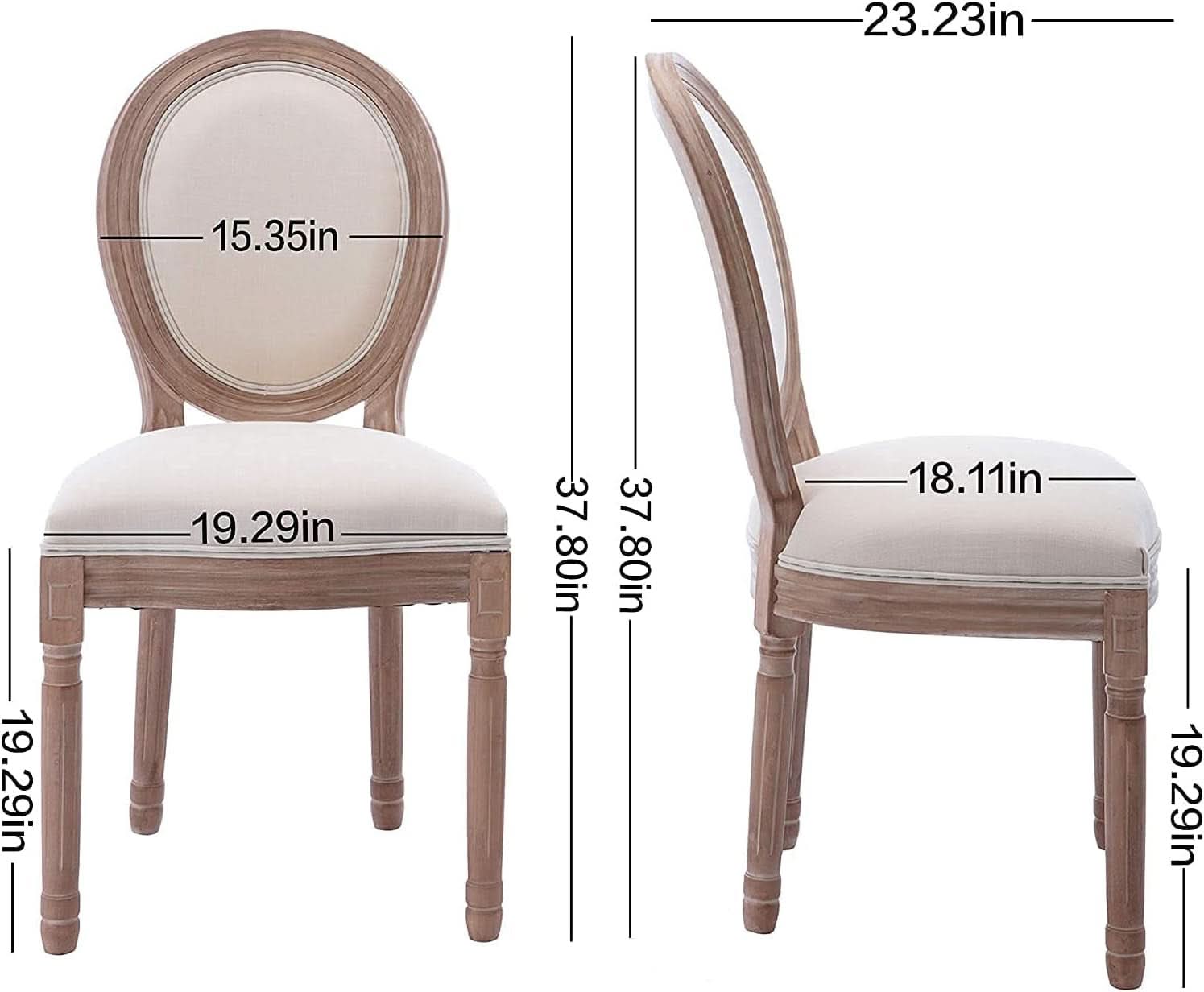 French Country Dining Chairs Set Of 4 With Linen Upholstery And Solid Wood Legs
