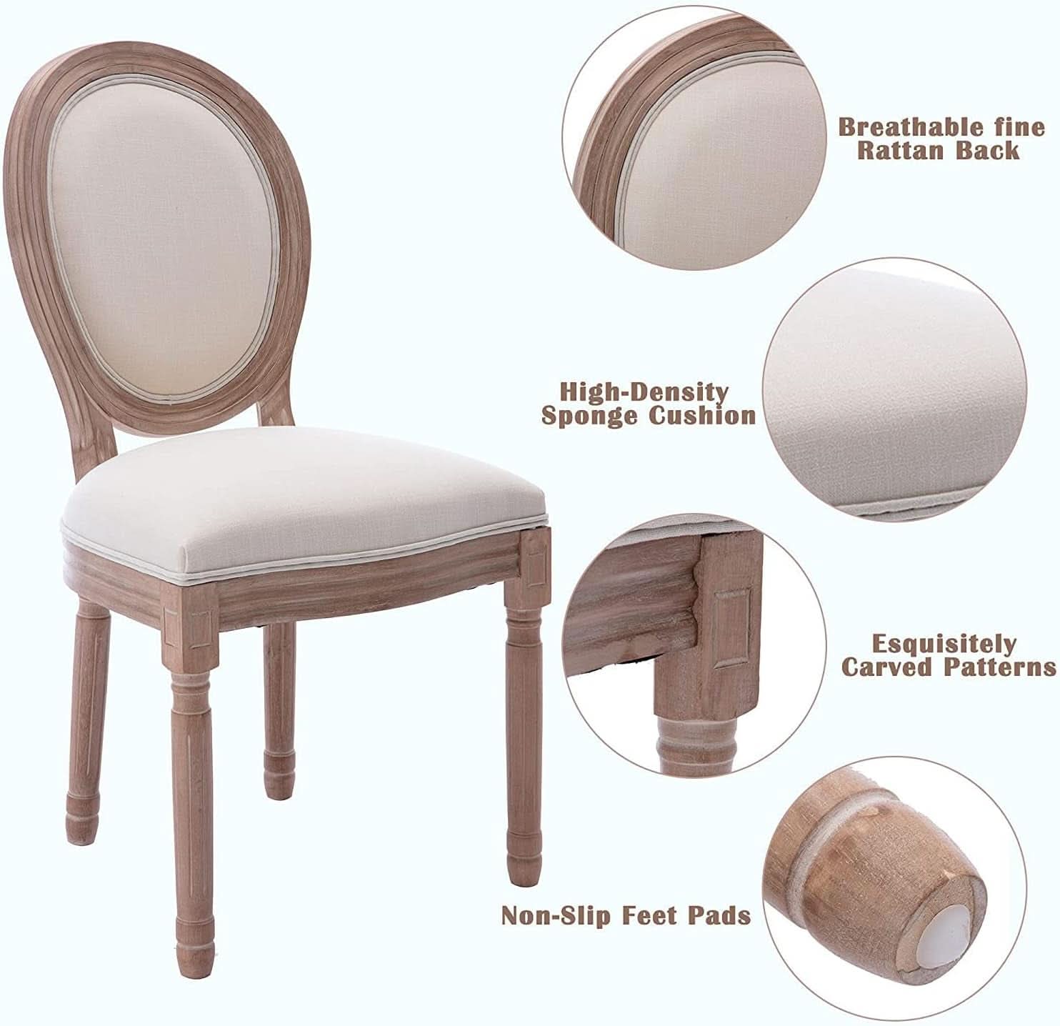 French Country Dining Chairs Set Of 4 With Linen Upholstery And Solid Wood Legs