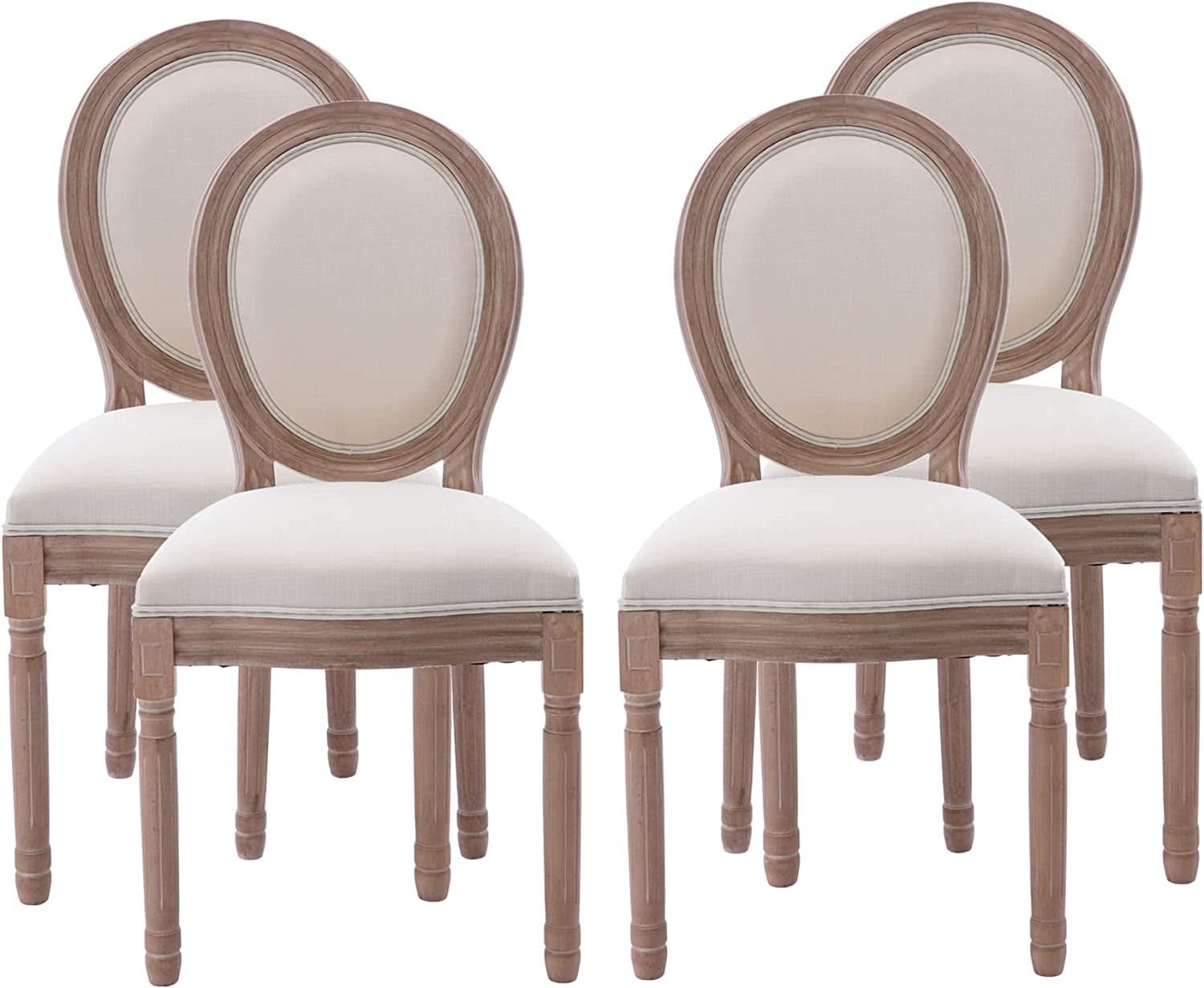 French Country Dining Chairs Set Of 4 With Linen Upholstery And Solid Wood Legs