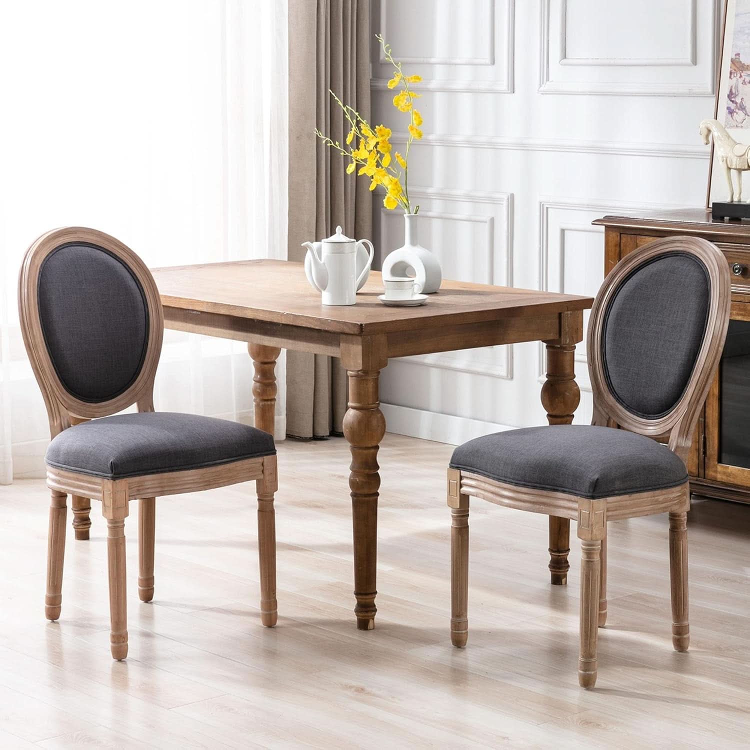 French Country Dining Chairs Set of 4 Oak Wood Round Back