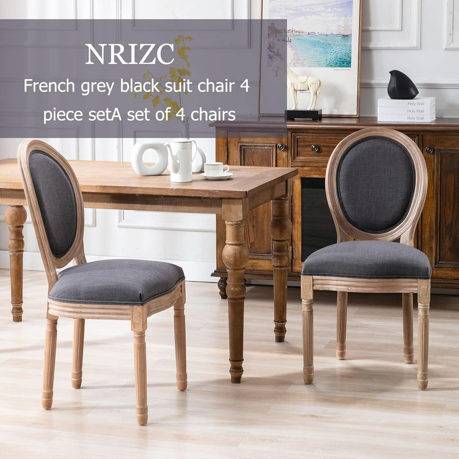 French Country Dining Chairs Set of 4 Oak Wood Round Back