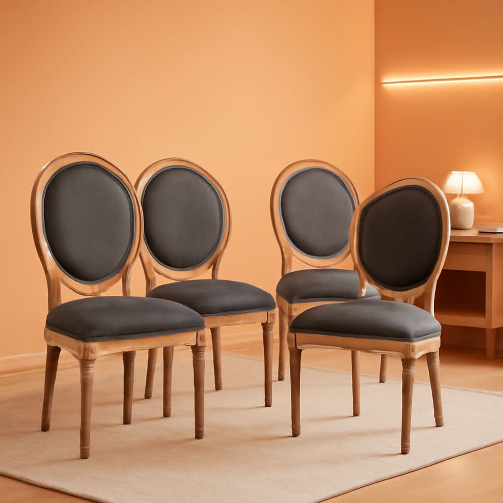 French Country Dining Chairs Set of 4 Oak Wood Round Back