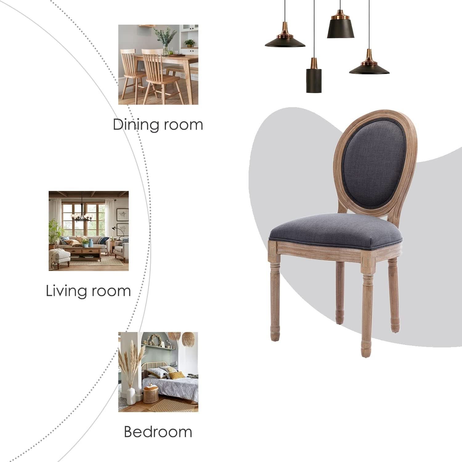 French Country Farmhouse Upholstered Dining Chairs Set Of 6