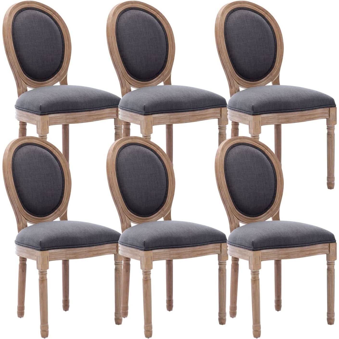 French Country Oak Upholstered Dining Chairs Set Of 6