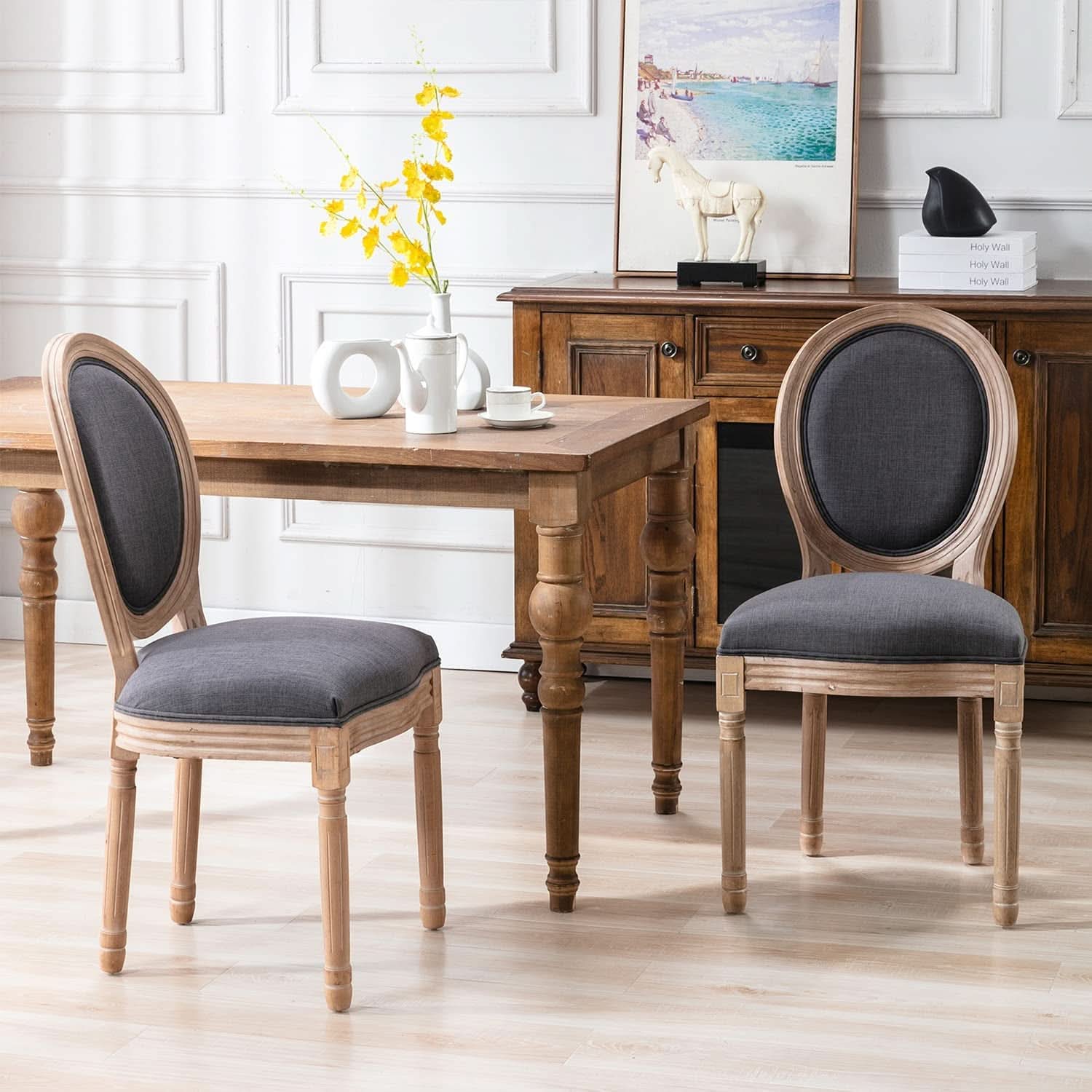 French Country Oak Upholstered Dining Chairs Set Of 6