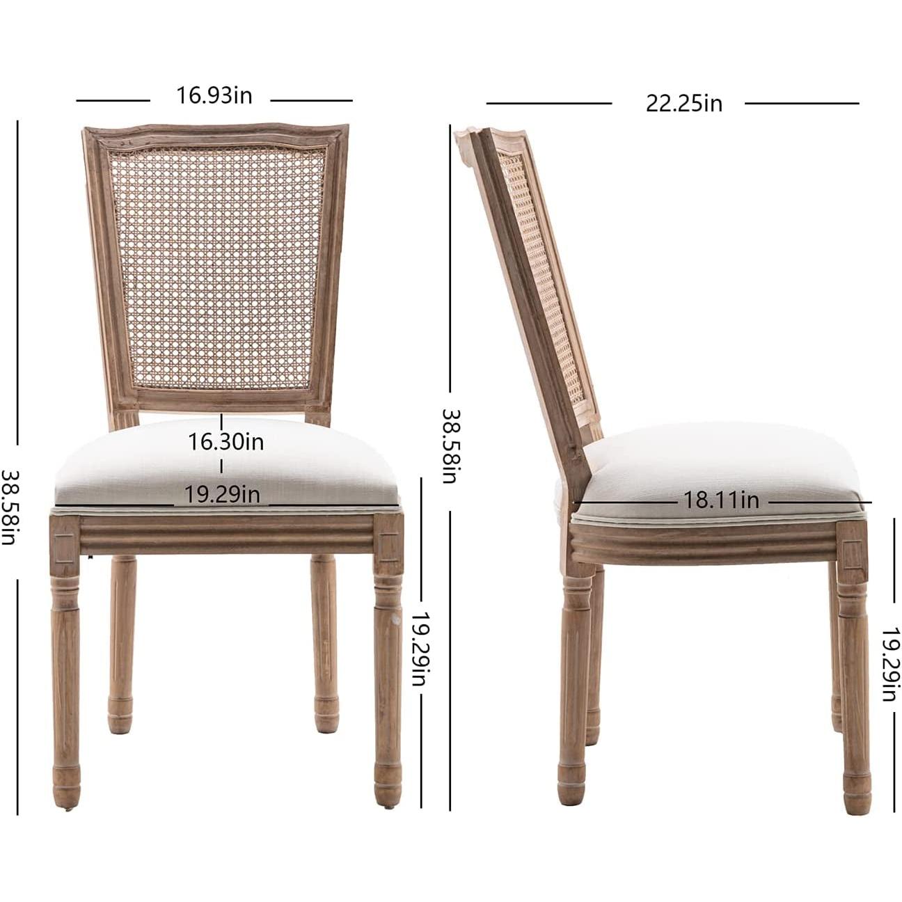 French Country Rattan Back Dining Chairs Set Of 4 Cushioned