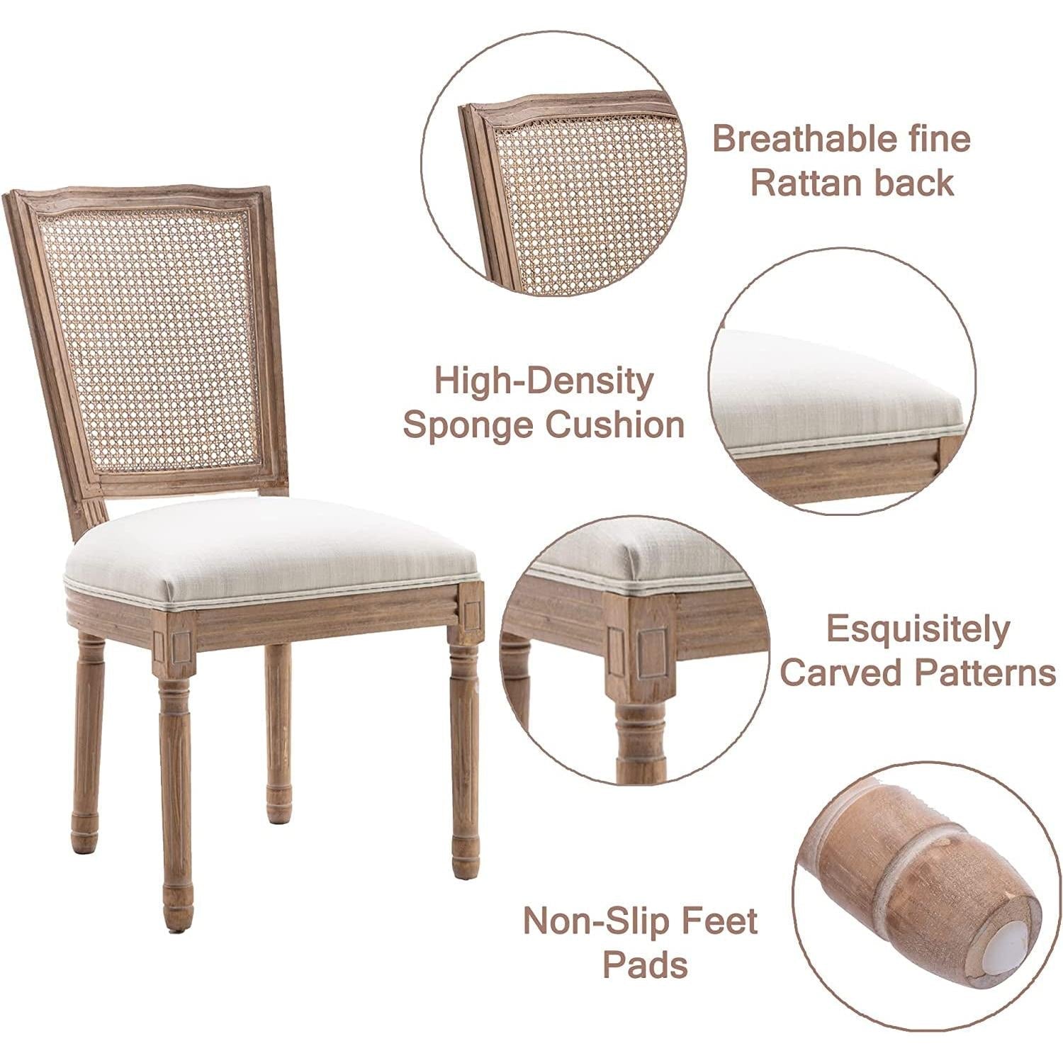 French Country Rattan Back Dining Chairs Set Of 4 Cushioned