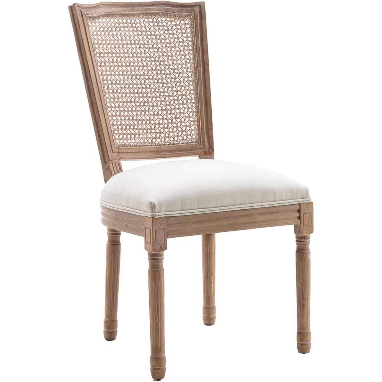 French Country Rattan Back Dining Chairs Set Of 4 Cushioned
