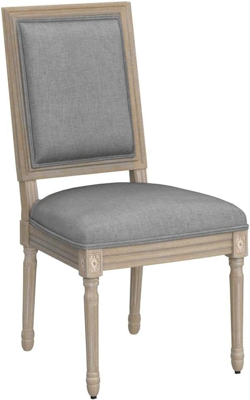 French Country Upholstered Dining Chairs Pair Light Grey