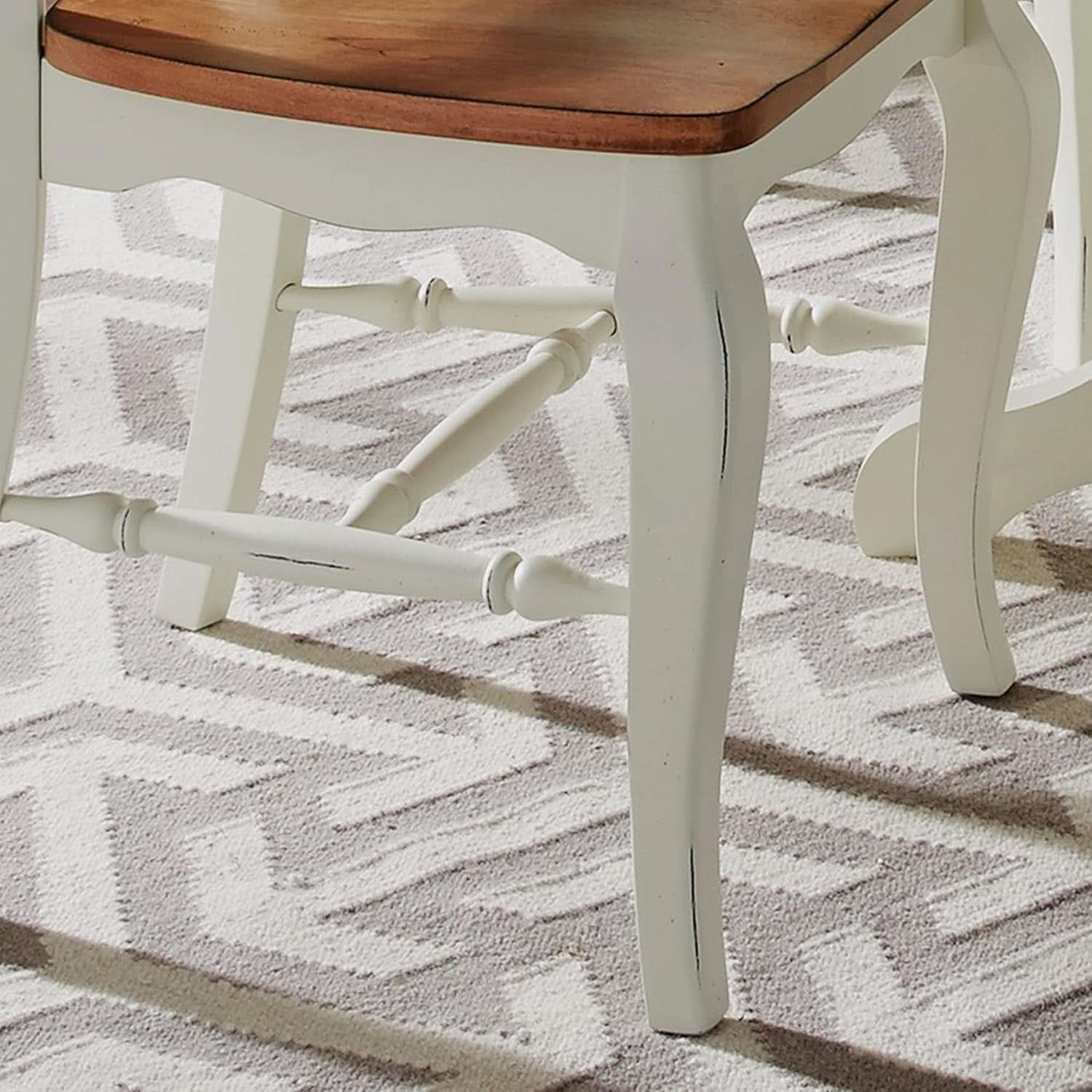 French Countryside Oak And White Pair Of Dining Chairs With Distressed Finish