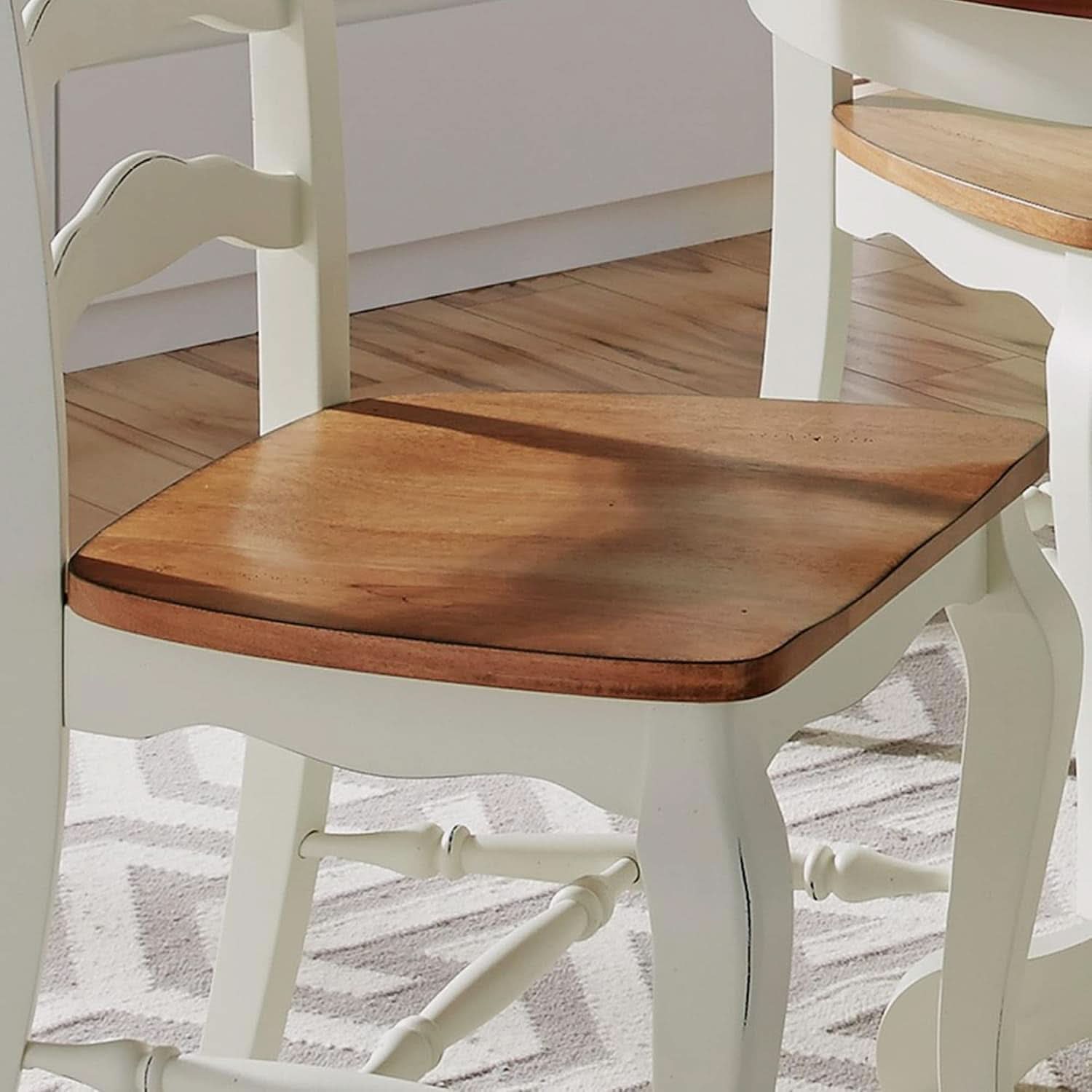 French Countryside Oak And White Pair Of Dining Chairs With Distressed Finish