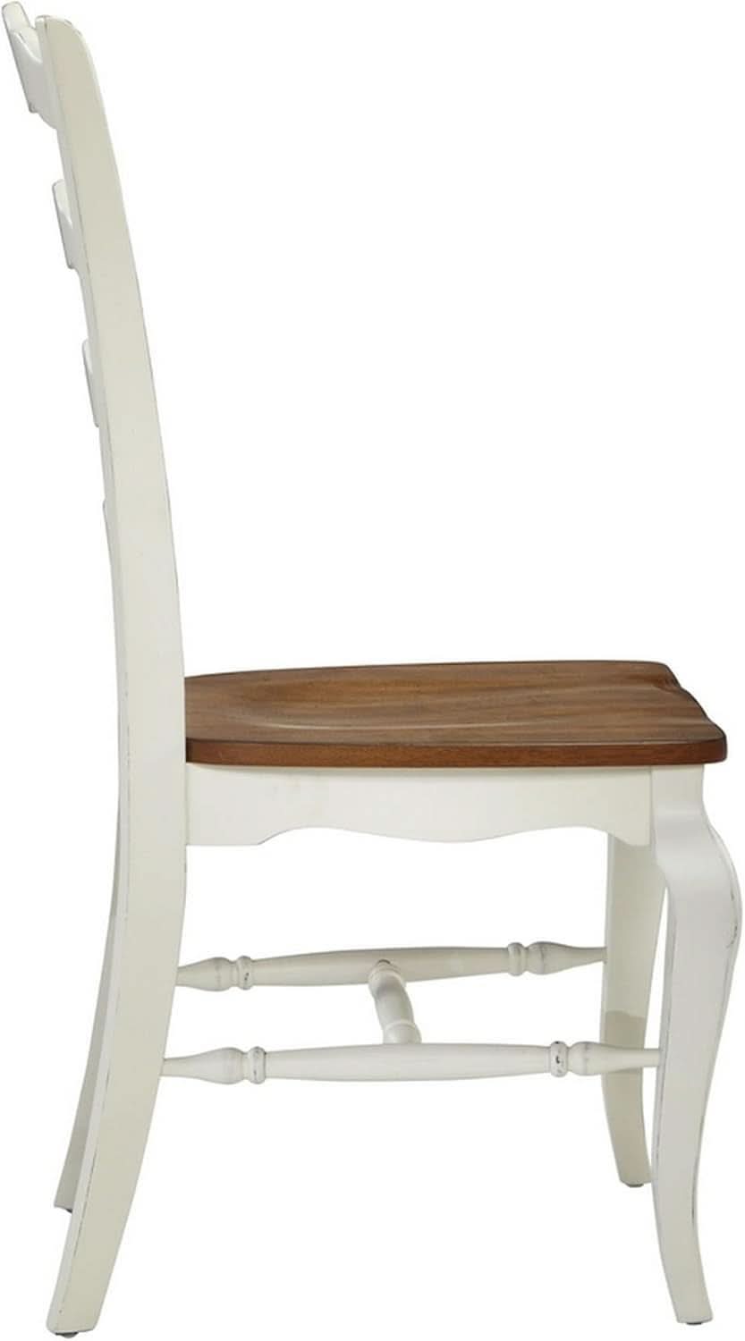 French Countryside Oak And White Pair Of Dining Chairs With Distressed Finish