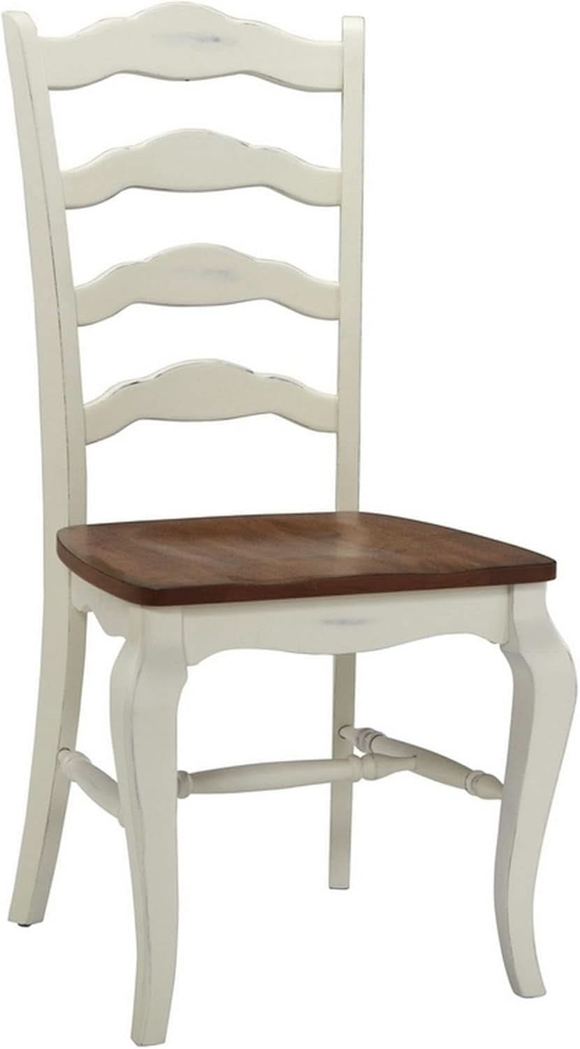 French Countryside Oak And White Pair Of Dining Chairs With Distressed Finish