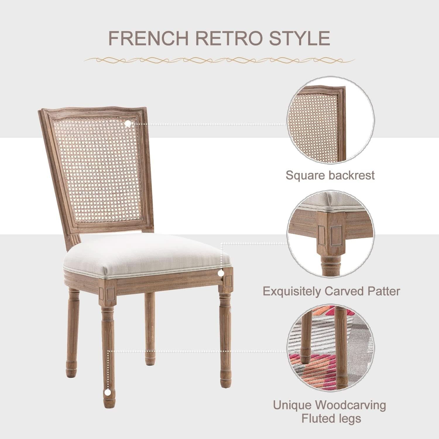 French Dining Chairs Set Of 4 With Solid Wood Frame