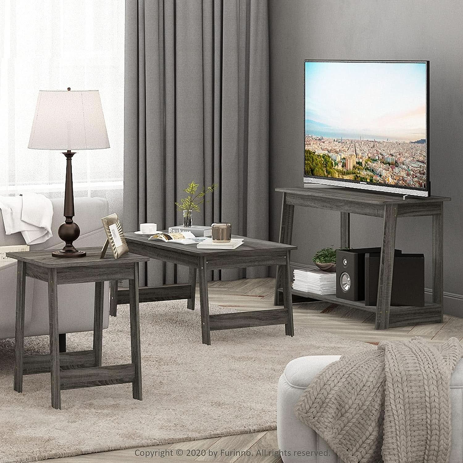 French Oak Grey TV Stand 35 Inch Wide For 37 Inch TV